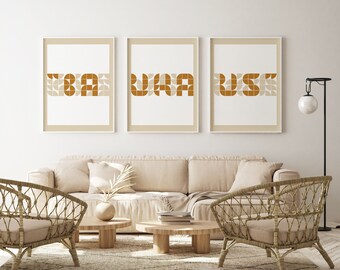 Láminas estilo Bauhaus, arte mural imprimible, juego de 3 láminas de arte moderno neutro, descarga digital, galería de pared, arte bohemio abstracto geométrico