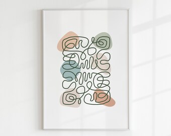 Arte lineal abstracto, verde salvia, arte lineal minimalista, diseño de interiores minimalista, decoración del hogar, arte mural imprimible moderno y neutro, descarga digital