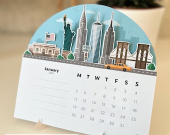 Calendario 2026 SVG, calendario imprimible, tarjeta de viaje PNG, calendario de la ciudad de Nueva York para máquina de corte, calendario de inicio de domingo a lunes, archivo de corte PDF