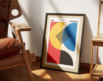 Láminas de arte estilo Bauhaus, arte mural imprimible, arte moderno contemporáneo, descarga digital, lienzo abstracto geométrico, arte mural para exposiciones