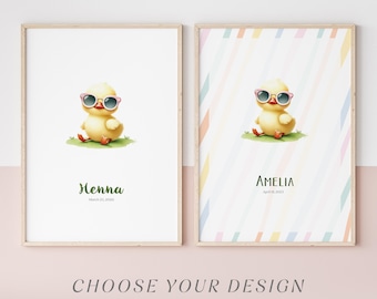 Letrero con nombre de bebé personalizado, regalo personalizado para recién nacidos, idea de regalo para baby shower de niña, letrero con nombre, impresión digital, decoración para sala de juegos de niños, pollito lindo