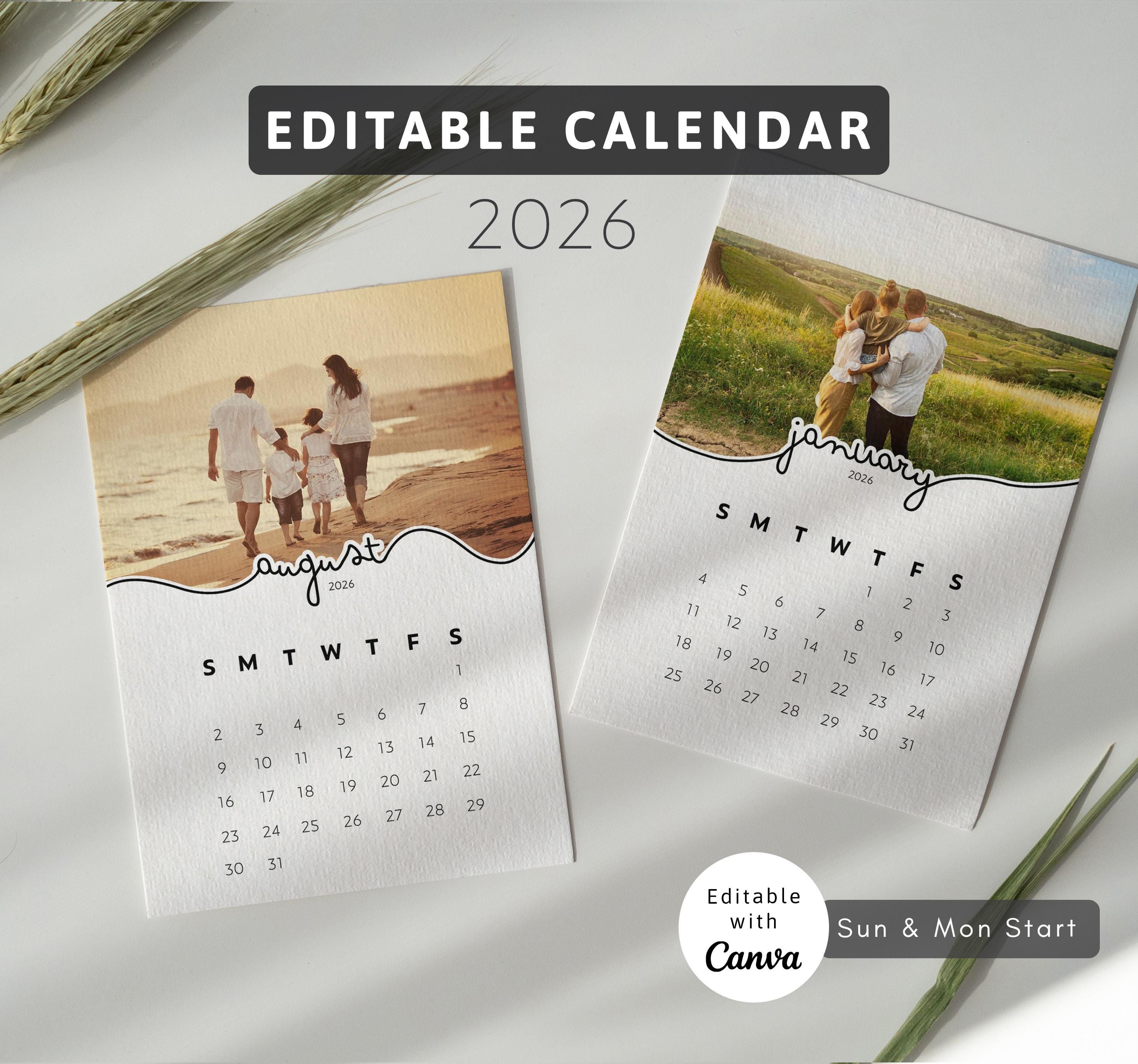 2026 Canva Calendar Editable Photo Calendar Template 2026 5x7 Inch Desk ...