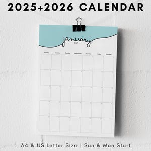 Calendario imprimible colorido 2025-2026 tamaño carta A4 (EE. UU.) Planificador mensual de lunes a domingo con inicio en color pastel Calendario minimalista de escritorio y pared en PDF