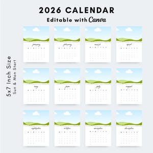 2026 Canva Calendar Editable Photo Calendar Template 2026 5x7 Inch Desk ...