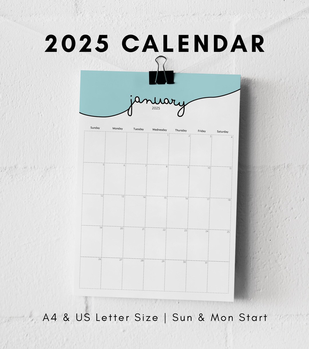 Colorful 2025 Printable Calendar A4 US Letter Size Monday Sunday Start ...
