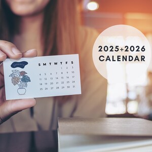 2026 2025 Plant Lover Kalender Visitenkartengröße Kleine Kalenderkarten Druckbarer Kalender PDF Sonntag & Montag Start Journaling Planerkarte