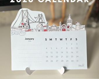 Calendario 2026 imprimible SVG Tarjeta de calendario PNG Calendario de escritorio de la ciudad de Estambul Máquina de corte Cricut Calendario de inicio de domingo a lunes Archivo de corte PDF