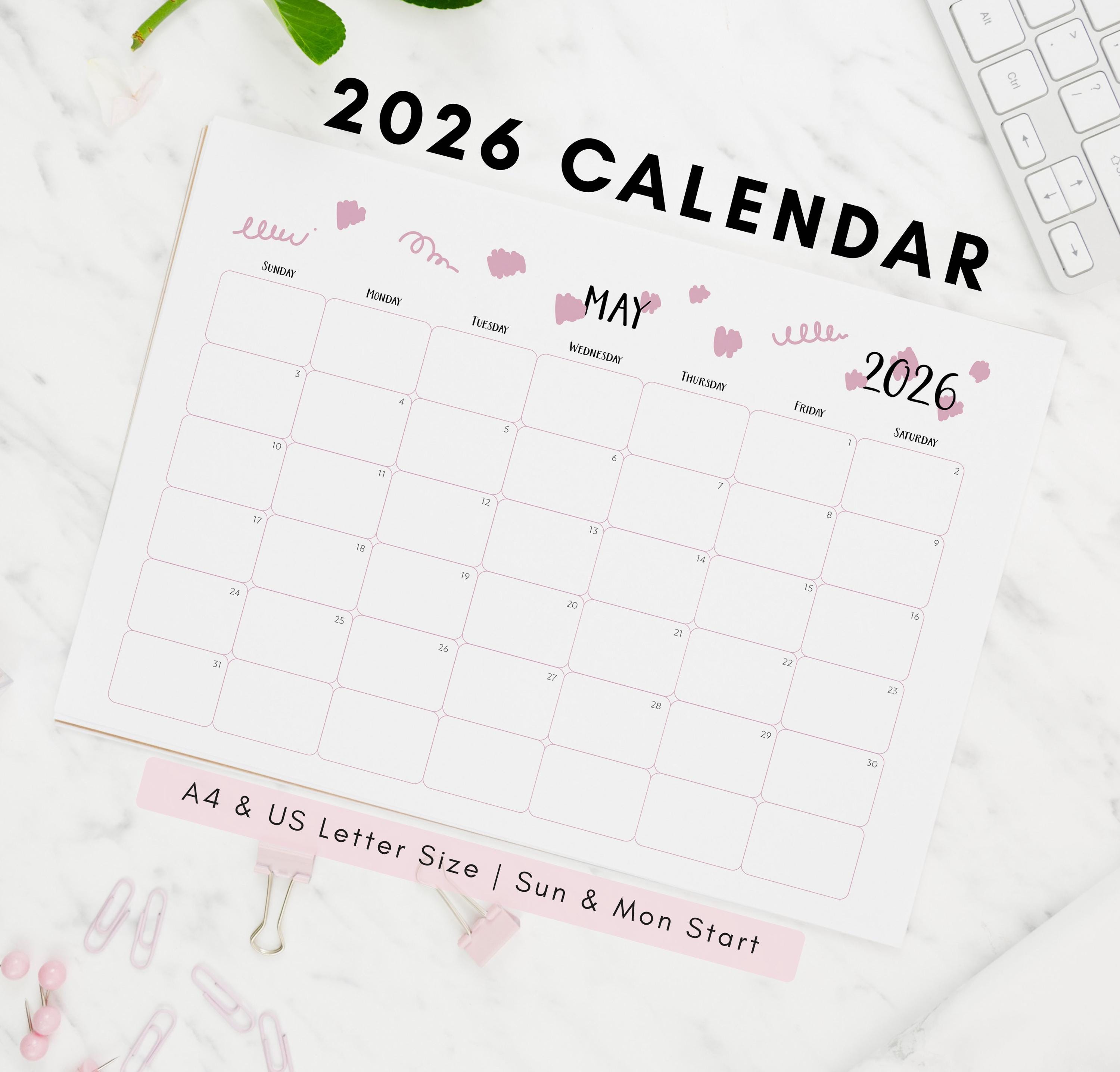 2026 Printable Calendar A4 US Letter Size Colorful Monthly Planner ...