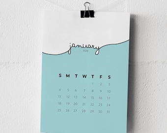 Calendario imprimible A4 A5 de 2026, lunes a domingo, inicio, color pastel, PDF, escritorio, minimalista, mini calendario, decoración de oficina, A5, retrato, digital, JPEG