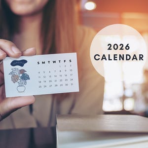 Calendrier 2026 pour les amoureux des plantes au format carte de visite Petites cartes de calendrier Calendrier imprimable PDF Début du dimanche lundi Carte d'agenda Jpeg PDF
