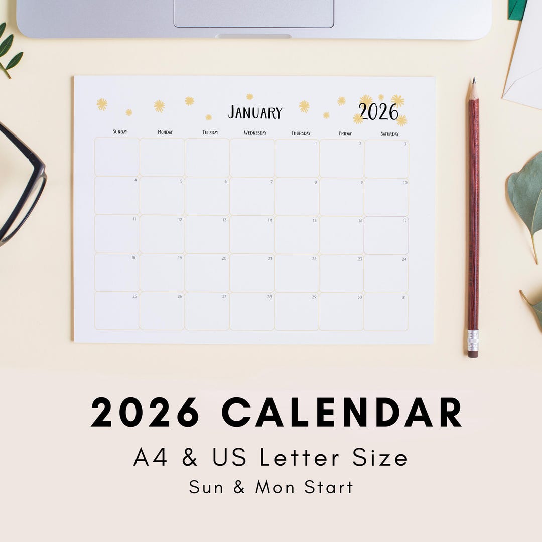2026 Printable Calendar A4 US Letter Size Colorful Monthly Planner ...