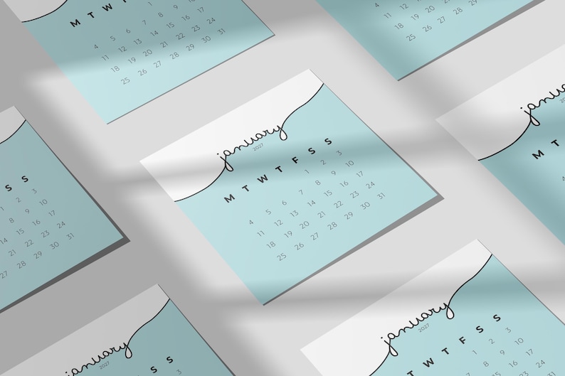 2027 Mini Calendar Cards 4x4 3x3 2x2 Inch Printable Mini Calendar Pastel Colors Sunday Monday Start Journaling Planner Cards Jpeg PDF files