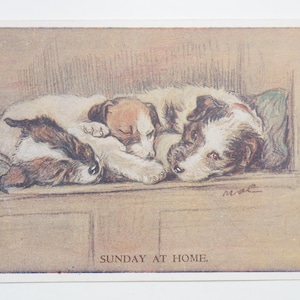 Lucy Dawson « Mac » - « Sunday At Home » - carte postale originale de la Saint-Valentin des années 30 (AJ)