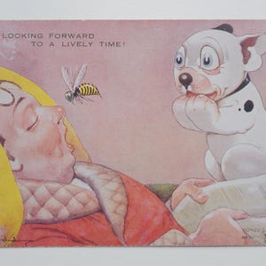 J'attends avec impatience un moment animé ! - BONZO - carte postale vintage originale George Studdy (AM)