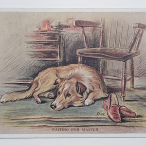 Lucy Dawson « Mac » - « Waiting For Master » - carte postale originale de la Saint-Valentin des années 30 (AJ)