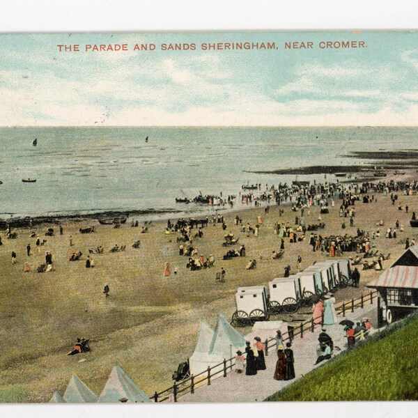 The Parade & Sands Sheringham, near Cromer- Vintage Postcard 1900's