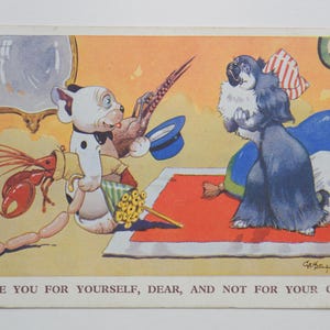 Je t'aime pour toi, ma chérie et pas pour tes cadeaux - BONZO - carte postale vintage George Studdy originale (AM)