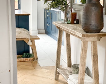 Rustic Console Table - Narrow Reclaimed Wood Console Table and Radiator Table - Solid Wood Hall Table - 'The Splay Console'