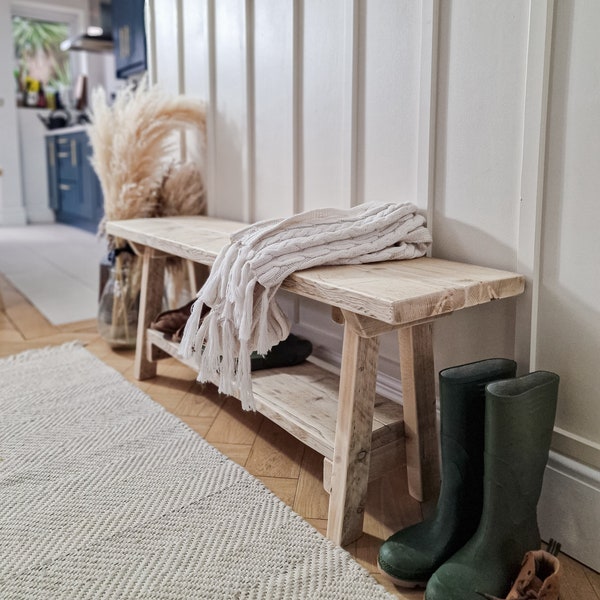 Rustic Narrow Bench - Wooden Hall Bench and Shoe Storage - Reclaimed Wood Kitchen Dining Bench - 'The Splay Bench'