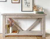 Solid Wood Console Table - Rustic Wooden Hall Table - Scandinavian 39 V 39 Back Farmhouse Side table