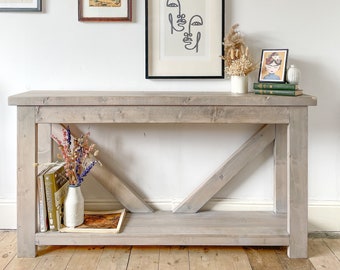 Solid Wood Console Table - Rustic Wooden Hall Table - Scandinavian 'V' Back Farmhouse Side table