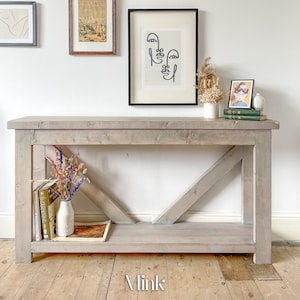 Solid Wood Console Table - Rustic Wooden Hall Table - Scandinavian 'V' Back Farmhouse Side table