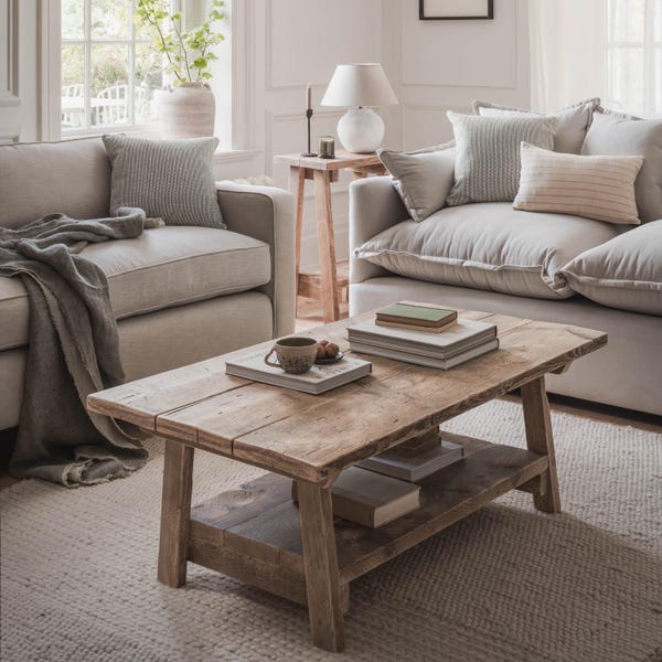 Reclaimed Wood Coffee Table with Shelf: Handmade Rustic Farmhouse Style