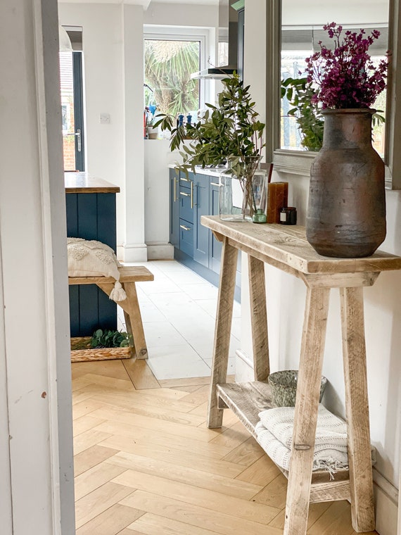 Rustic Console Table Narrow Reclaimed Wood Console Table and Radiator Table  Solid Wood Hall Table. 'the Splay Console' 