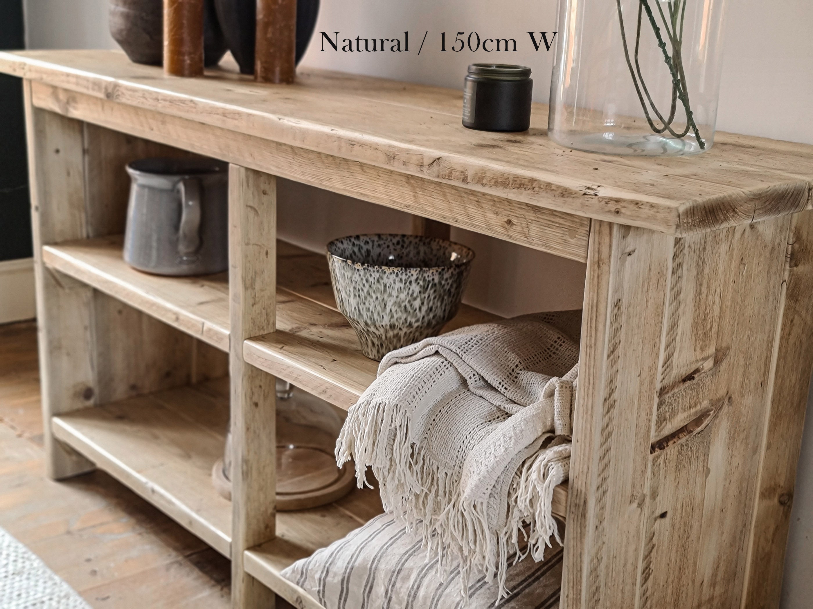 Large Reclaimed Wood Console Table Rustic Bookcase Solid - Etsy UK