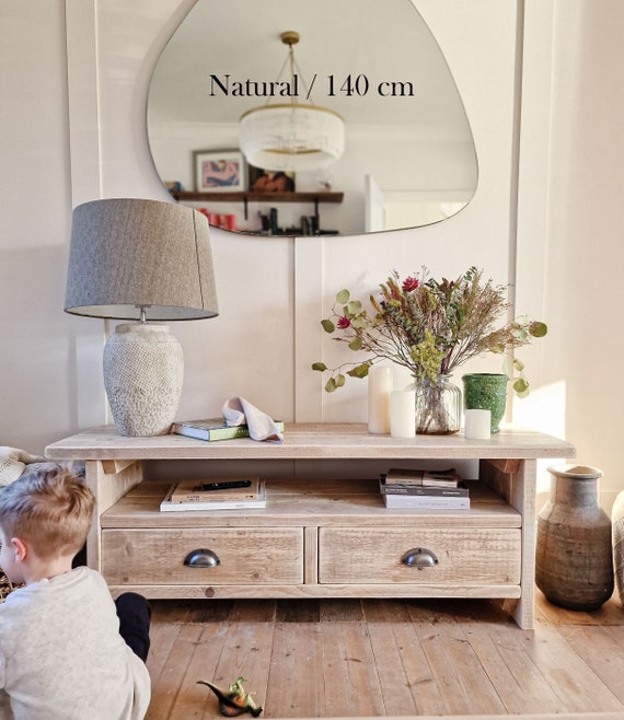 Rustic TV Unit Wooden TV Stand With Drawers Solid Wood TV Cabinet