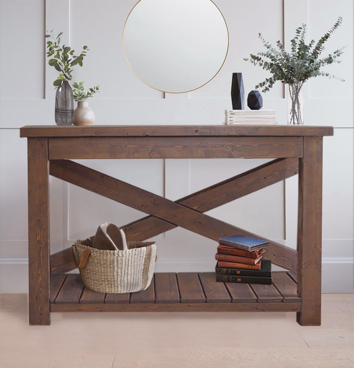 Small Rustic Console Table Vintage Hall Table Wooden Etsy