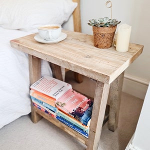 Rustic Wood Bedside Table and Side table Small Reclaimed Wooden Console Table Occasional Sofa Table 'The Splay' Natural