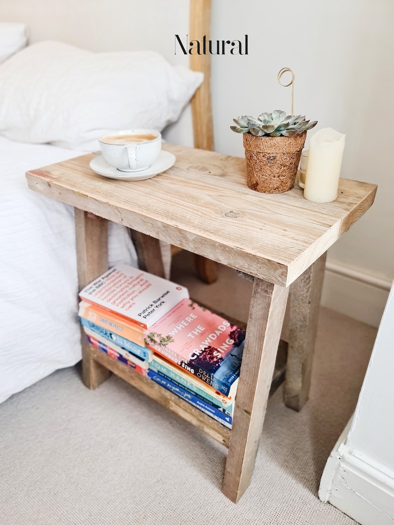 Rustic Wood Bedside Table and Side table Small Reclaimed Wooden Console Table Occasional Sofa Table 'The Splay' Natural