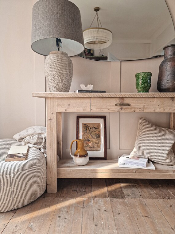Rustic wood console 2024 table with drawers