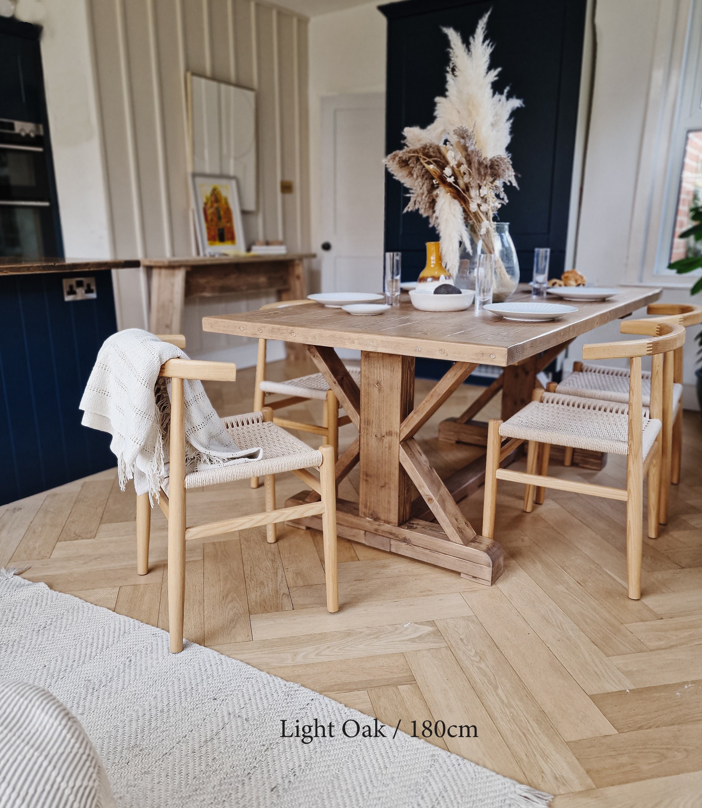 Light Oak Wooden Dining Table Rustic Solid Wood Farmhouse Etsy UK