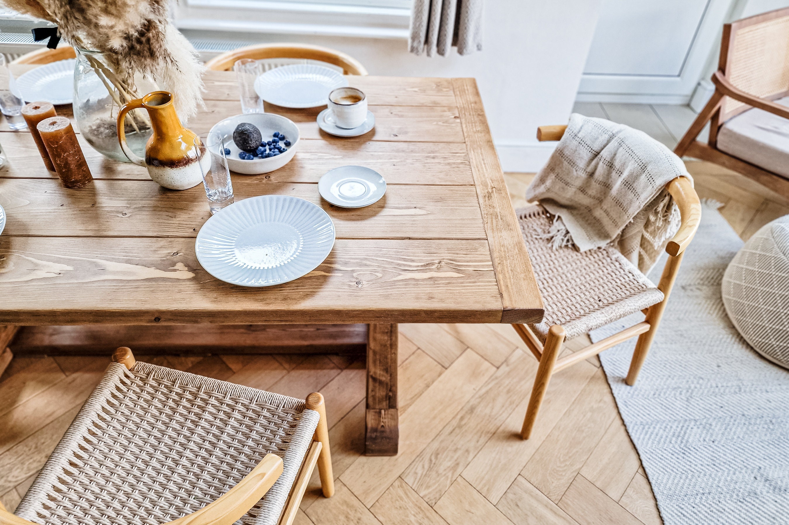 Light Oak Wooden Dining Table Rustic Solid Wood Farmhouse - Etsy UK