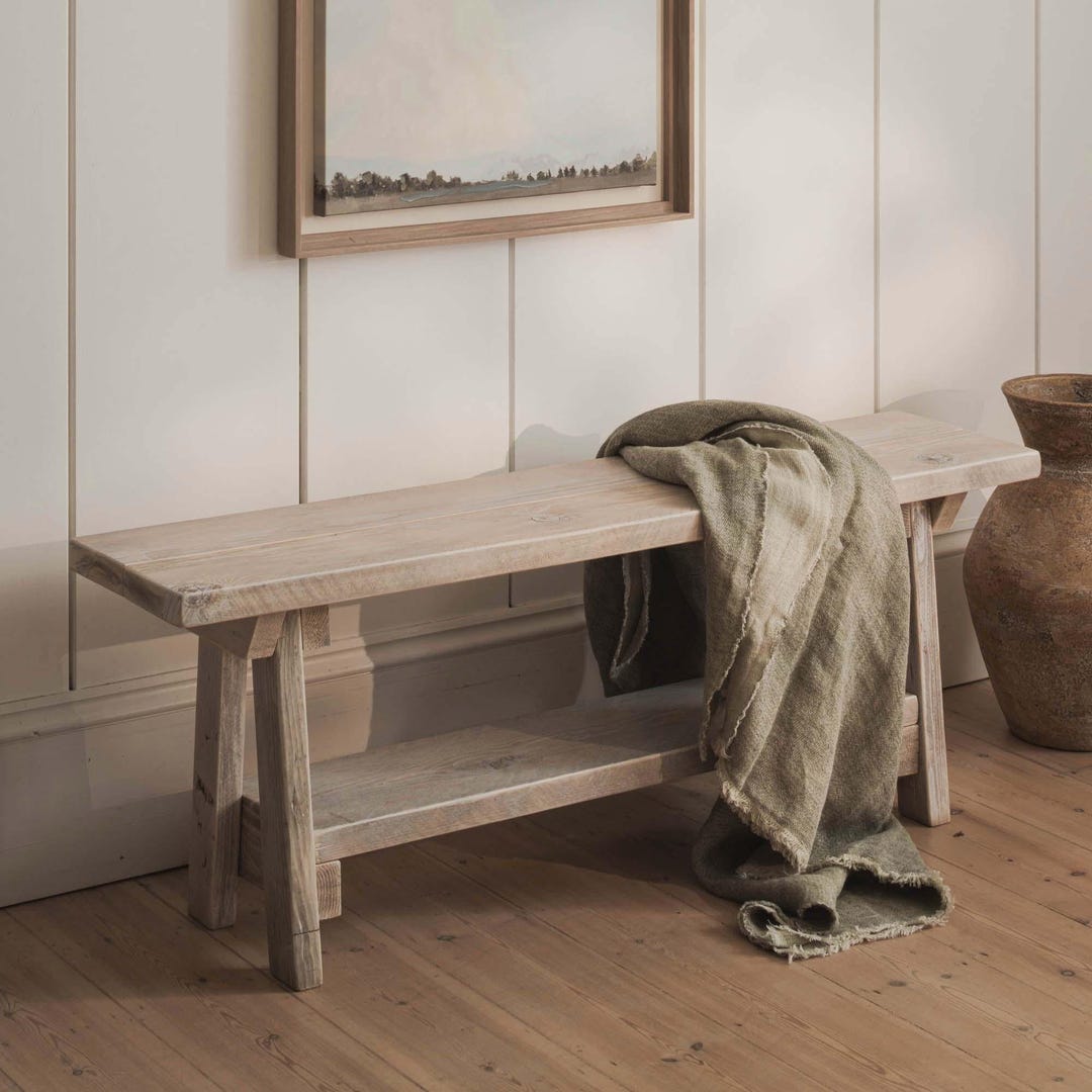 Rustic Narrow Bench Wooden Hall Bench and Shoe Storage Reclaimed Wood ...