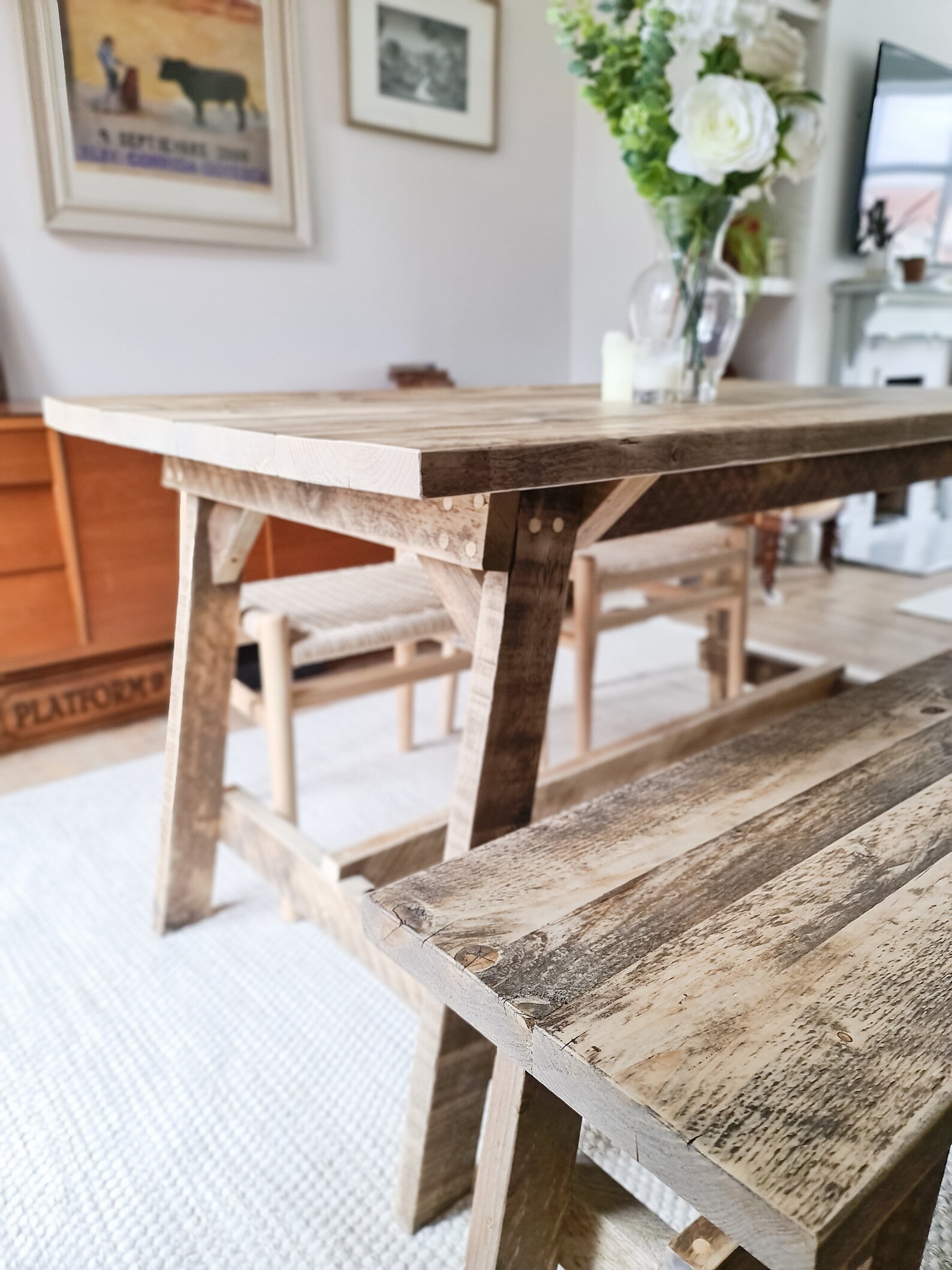 Wooden Bench Rustic Dining Bench Reclaimed Wood Hall Bench. | Etsy