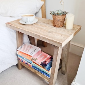 Small Rustic Side Table - Reclaimed Wood Bedside Table - Wooden Stool - 'The Splay'