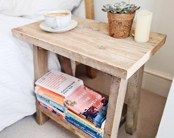 Small Rustic Side Table - Reclaimed Wood Bedside Table - Wooden Stool - 'The Splay'