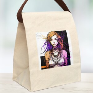 Cyber Steampunk Girl Reusable Cotton Canvas Lunch Bag With Strap