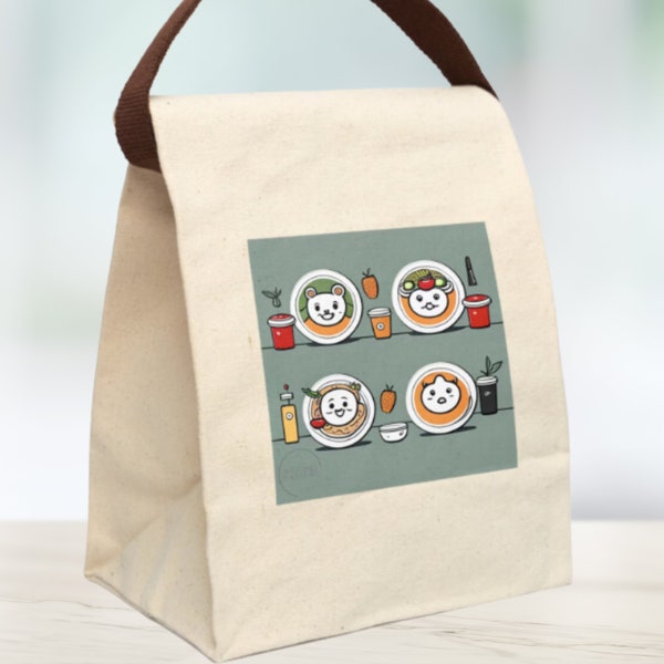 Foodie Reusable Cotton Canvas Lunch Bag With Strap