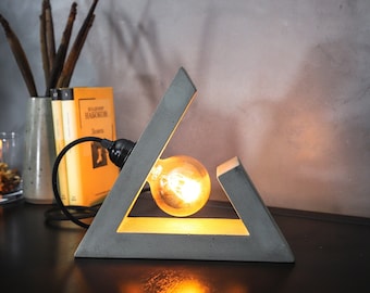 Industrial Table Lamp, Modern Concrete Decorative Light, Geometric Night Light, Master Bedroom Decor, Wedding Gift for Couples
