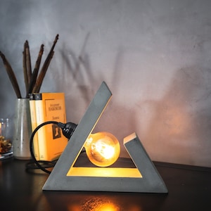 Industrial Table Lamp, Modern Concrete Decorative Light, Geometric Night Light, Master Bedroom Decor, Wedding Gift for Couples