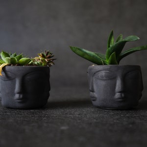 Modern Head Planter, Mini Concrete Succulent Pot, Cement Cactus Planter, Primitive Face Desk Decor, Small Apartment Housewarming Gift image 3