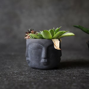 Modern Head Planter, Mini Concrete Succulent Pot, Cement Cactus Planter, Primitive Face Desk Decor, Small Apartment Housewarming Gift image 2