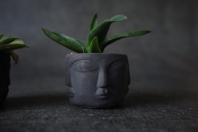 Modern Head Planter, Mini Concrete Succulent Pot, Cement Cactus Planter, Primitive Face Desk Decor, Small Apartment Housewarming Gift image 1