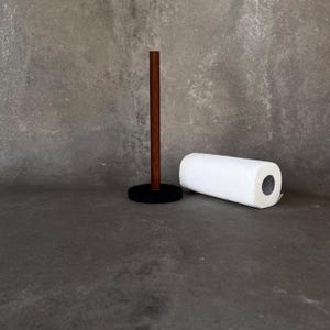 Microcement Paper Towel Holder: Japandi Style Wood Kitchen Roll Stand