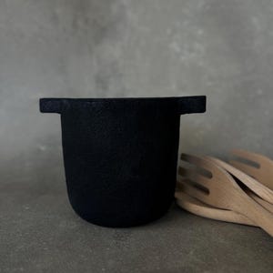 Utensil Holder Black Microcement Kitchen Organiser, Textured Concrete Look Cutlery Storage, Rustic Cooking Tool Crock, Countertop Organizer