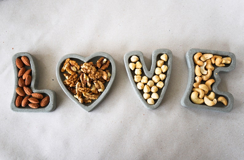 Concrete Decorative Bowls, Concrete Bowl Set, Nut Bowl with Concrete Love Letters, Serving Dish, Set Of 4 Bowls, Snack Bowls, Small Bowls